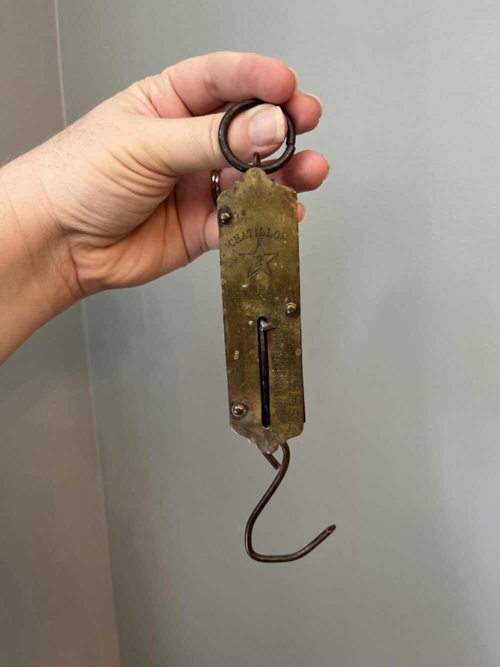 Antique Chatillon Brass Hanging Scale Patented 1891 & 1892 - 24 Lb Capacity - Ru
